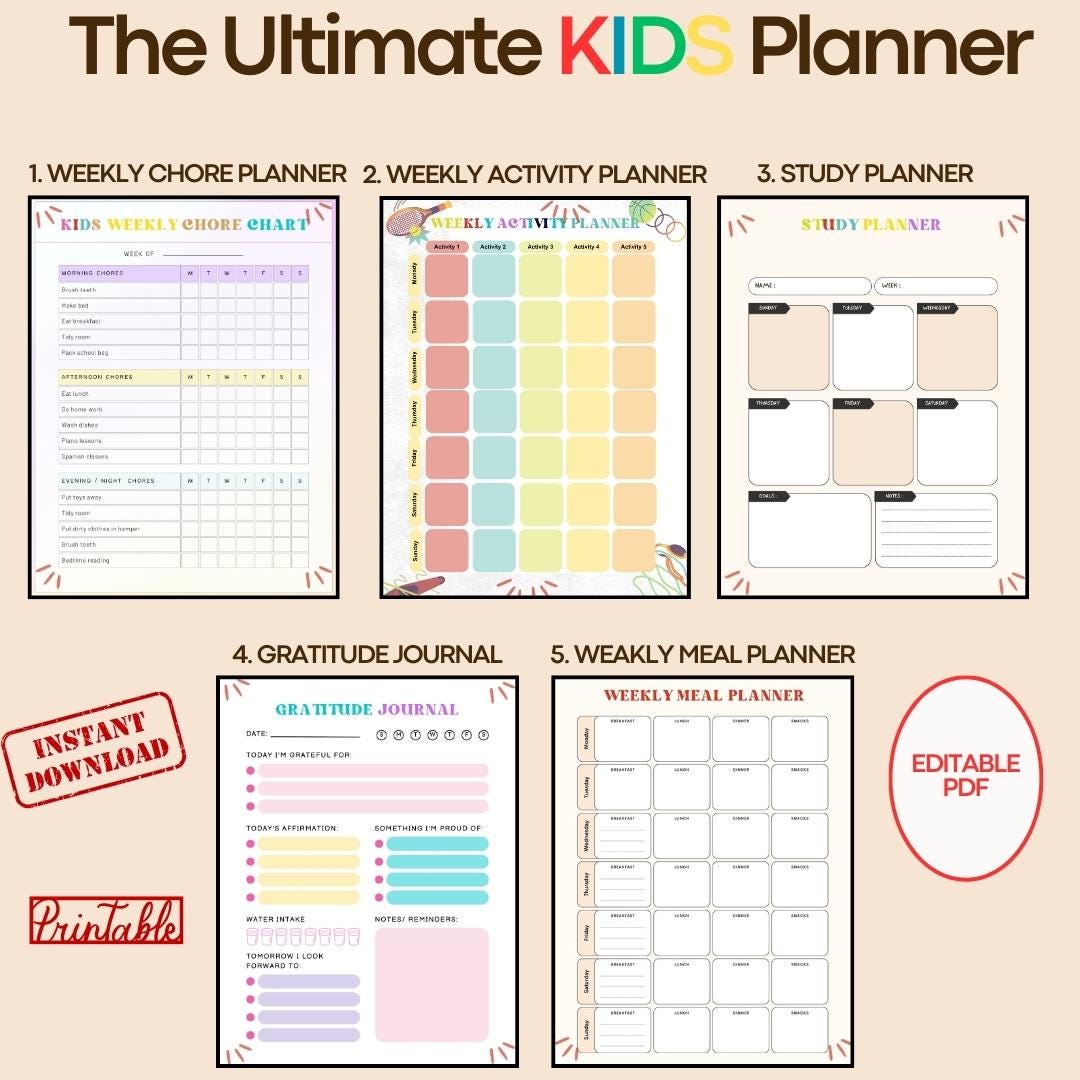 Kids Planner Bundle, Weekly Chore Planner, Sports Planner, Study ...