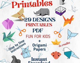 Origami Printables Digital Download, Paper Folding Templates, Instant Download, Printable Origami Patterns, Origami Arts Designs & Animals