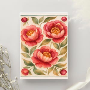 Red Peonies print, modern colorful peony art, abstract summer flowers poster, printable wall art, watercolor peonies, boho floral decor