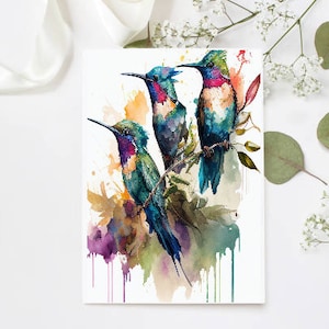 HUMMINGBIRD wenskaarten, handgemaakte kaart, vogelkaart, oprechte wensen, gemaakt met liefde, set van 4, aquarel vogelkunst, gratis verzending!