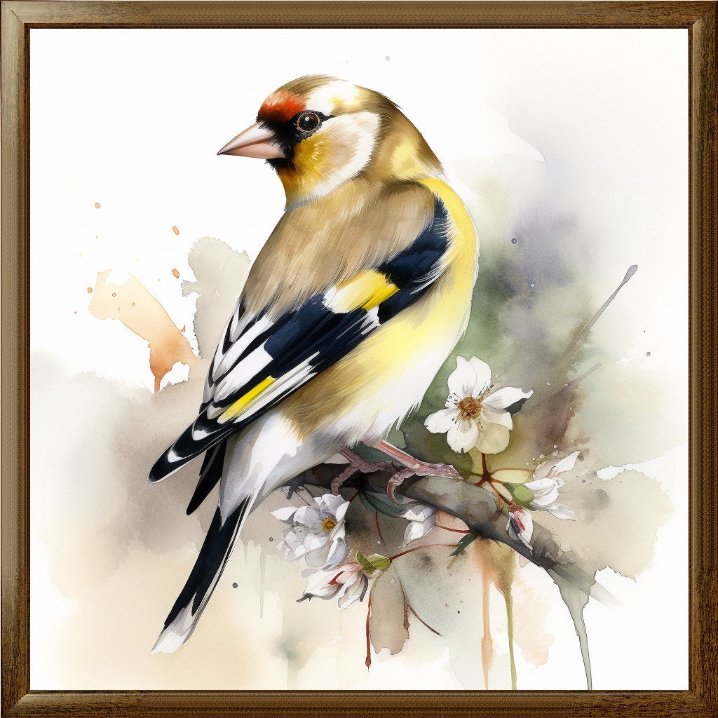Goldfinch Art, Set of 4 Watercolor Art Print, Goldfinch Painting Wall ...