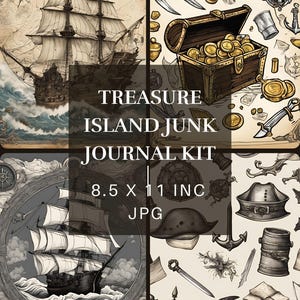 Treasure Island Journal Kit Printable Pirate Ephemera Treasure Map Scrapbooking Supplies Nautical Adventure Vintage Pirate Embellishments