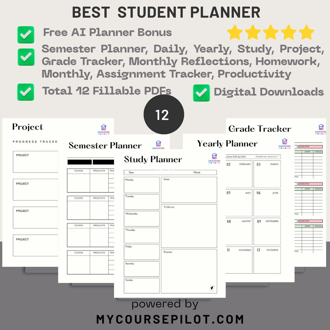 Best Student Planner | College Study Organizer | Digital Semester ...