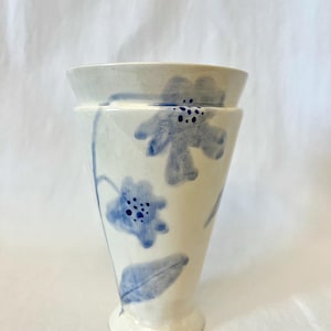 Handmade Ceramic Vase with Watercolor Blue Floral Design – Unique Pottery Home Decor