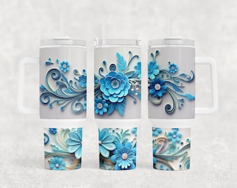 40oz Tumbler, blue vibrant flowers, a Gift for everyone Tumbler, for hot or gold beverage vibrant Color a Stanley dupe Tumbler
