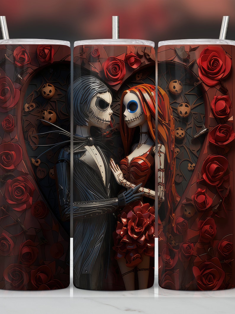 Jack Sally Skellington Halloweentown Nightmare 20oz Sublimation Skinny Tumbler immagine 1