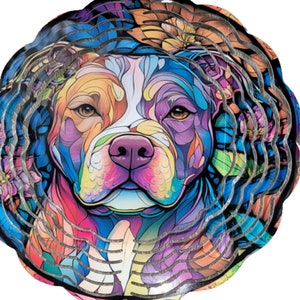 Pit bull dog round-stained glass wind spinner Use It as Hanging or a Wall Decoration There 10&quot;