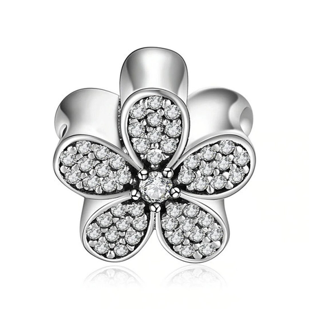 Daisy Flower Bead Charm Sterling Silver 925 With Clear Cubic Etsy UK