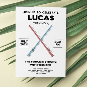 Light Saber Customizable Star Wars Birthday Party Invitation, for Kids Birthday Party, Digital Download Evite, Darth Vader, Luke Skywalker