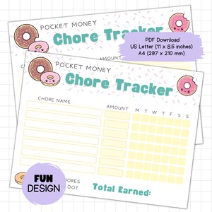 Printable Chore Tracker Chart for Kids, Pocket Money Chart, Daily ...
