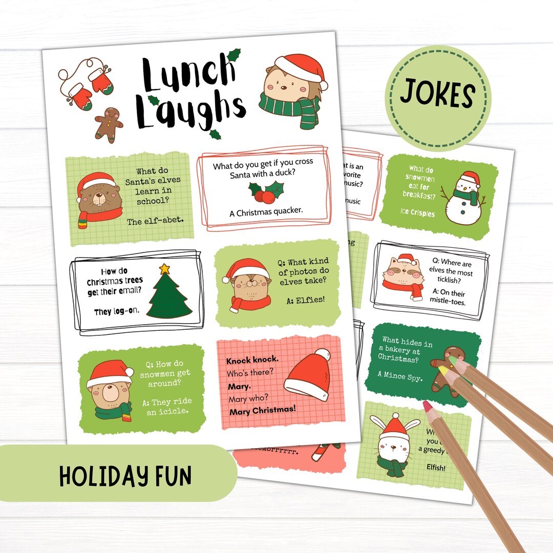 Christmas Lunchbox Jokes Christmas Jokes for Kids Lunchbox Cards Christmas Jokes Lunchbox Notes