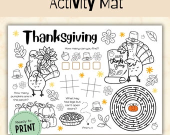 Fun Thanksgiving Printable Coloring and Activity Mat for Kids