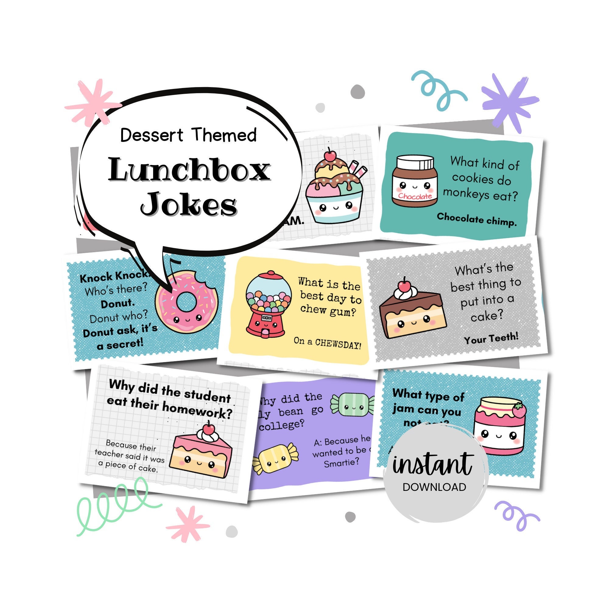 Printable Lunchbox Jokes for Kids, Dessert Themed Family Joke Cards
