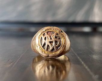 1900's Vintage Mens Signet Ring 14kt  Solid Yellow Gold Ring 5.4 Grams Size 5 1/2 Mens Solid Gold Monogram Ring Vintage Ring Men Gold