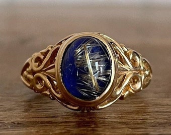 Antique Rutilated Quartz Ring 14kt Yellow Gold Ring Natural Quartz Ring April Birthstone Oval Cut Ring Anniversary Gift For Her Size 7 1/2