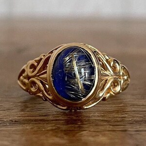 Antique Rutilated Quartz Ring 14kt Yellow Gold Ring Natural Quartz Ring April Birthstone Oval Cut Ring Anniversary Gift For Her Size 7 1/2