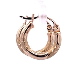 Vintage 14kt Diamond Cut Hoop Earrings, Round Hallow Hoops, Diamond Cut Design, Huggie Hoop, Dainty Hoop, Lightweight Hoops, Solid Gold