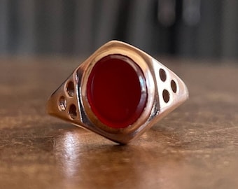 14kt Carnelian Rose Gold Ring Size 8 With Oval Shape Carnelian Gemstone, Women's Vintage Ring, Anniversary Gift For Her, Estate Jewelry