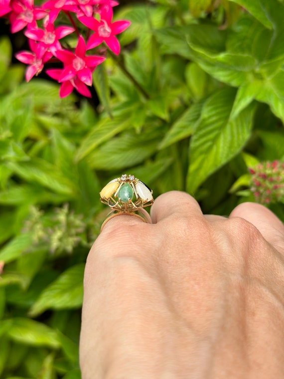 14kt Vintage Six Stone Pear Shape Jade Ring, Size… - image 6