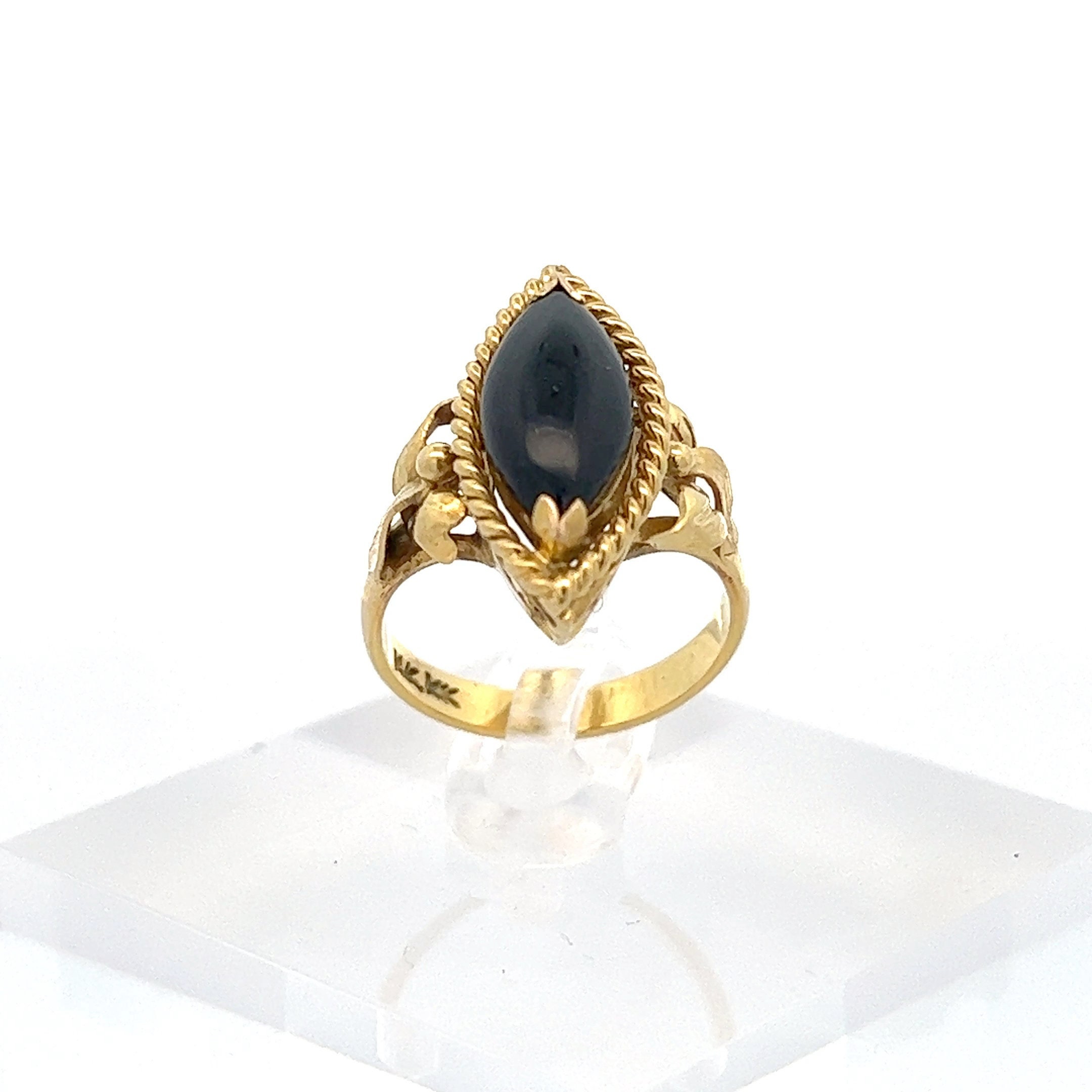 印象のデザイン Vintage 14kt Deco Art Ring, Geometric 6, Size Ring, Onyx アクセサリー