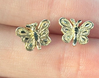 Vintage 14k Gold Butterfly Earrings,Dainty Gold Butterfly Stud, Earrings For Her, Gift For Her, Little Girl Stud Earrings, Spring Earrings