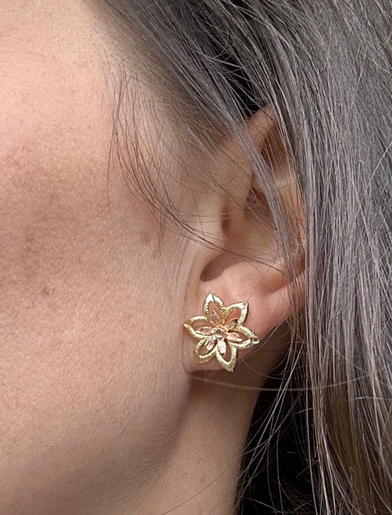 Vintage 14kt Yellow And Rose Gold Mini Flower Stu… - image 5