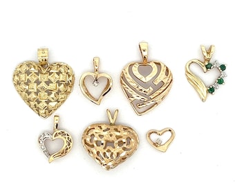 Vintage Heart Charms, Estate Charm Diamond, 14kt Gold Diamond Cut Pendant, Quality Fine Estate Jewelry, Estate Pendant, Hawaii Charms