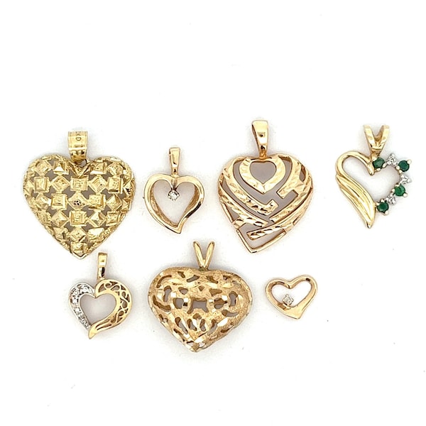 Vintage Heart Charms, Estate Charm Diamond, 14kt Gold Diamond Cut Pendant, Quality Fine Estate Jewelry, Estate Pendant, Hawaii Charms