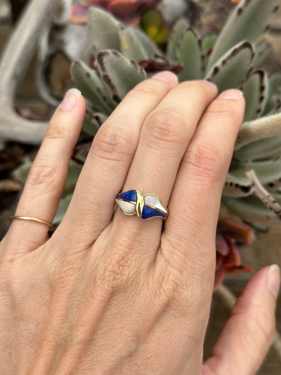 Vintage 14kt Yellow Sz. 6 Lazuli Lapus and Mother… - image 2