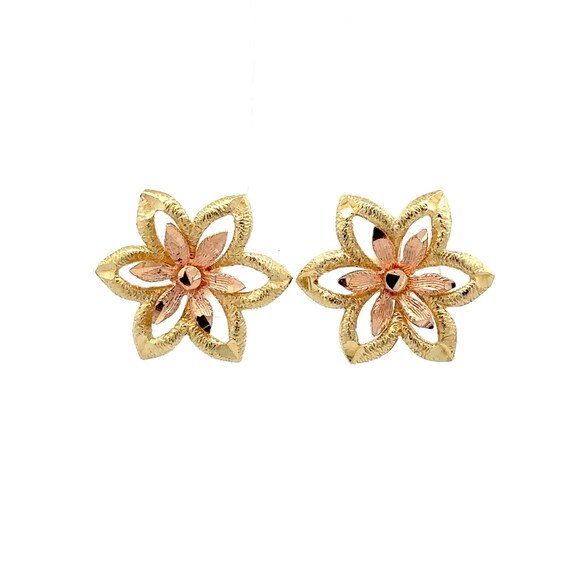 Vintage 14kt Yellow And Rose Gold Mini Flower Stu… - image 2