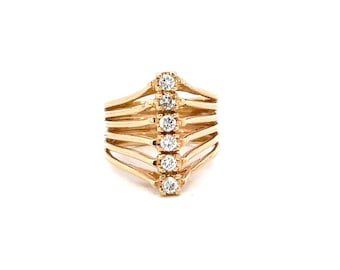 Diamond Ring | Multi-Band Statement Ring | Six-Stone Diamond Ring | Unique Retro Fine Jewelry | Size 4 3/4