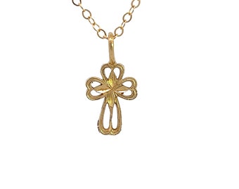Vintage 14kt Dainty Cross Pendant Necklace, Upcycled Cross, Antique Catholic Gold Necklace, Latin Cross, Mother Mary Cross, Unique Cross