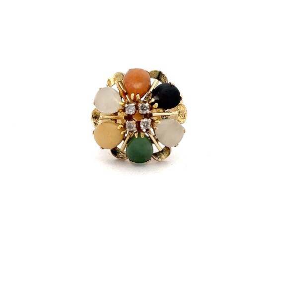 14kt Vintage Six Stone Pear Shape Jade Ring, Size… - image 2
