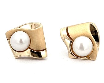 Women's Antique Pearl Earrings, 14kt Solid Yellow Gold, Natural Pearl Earring Studs, Freshwater Pearls, Vintage pearls, Estate Pearl Studs