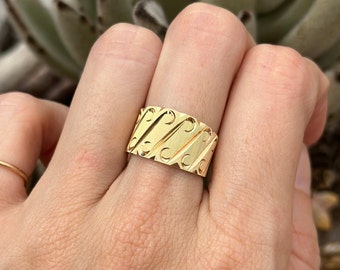 Vintage 14kt Gold Ring, Size 6 1/4, Diamond Cut Design, Upcycled Ring, Ladies Wide Band, Estate Jewelry, Gift For Her, Mothers day