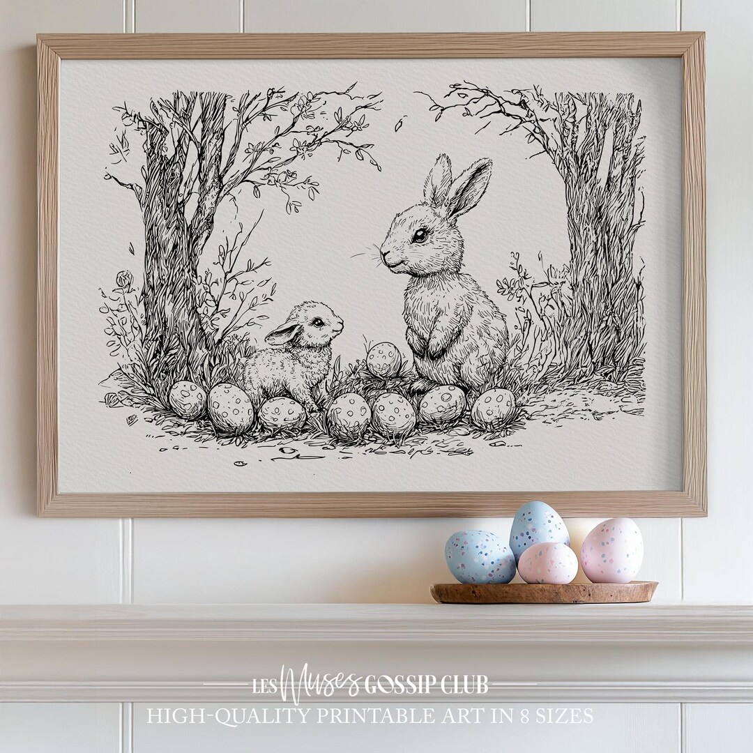 Easter Etching, Rabbit Lamb Scenery Printable, Traditional Kids Ink ...