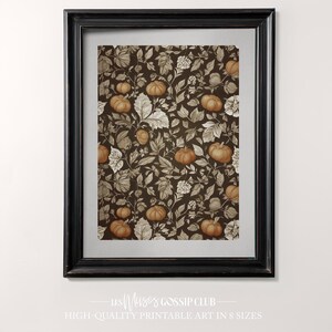 Autumn Watercolor Painting, Pumpkins Leaves Pattern Printable, Traditional Thanksgiving Digital Art, Flowers Motif Poster, 1800s Wall Decor