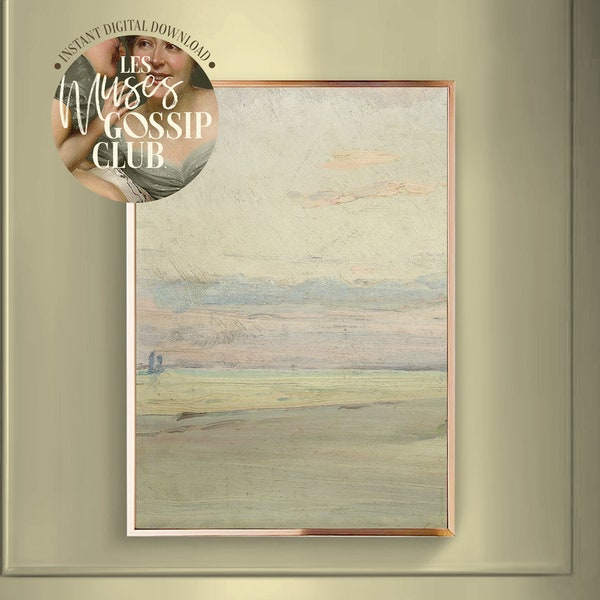 Abstract Sandy Beach Oil Painting, Summer Seascape Digital Print, Coastal Sunset Printable, Shoreline Poster, Minimalist OceanView WallDecor