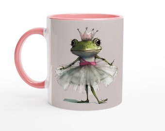 Frog Ballerina White 11oz Ceramic Mug with Color Inside