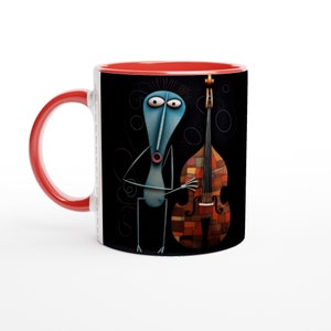 Harmony in Art: Mug en céramique de 11 oz de joueur de contrebasse abstrait