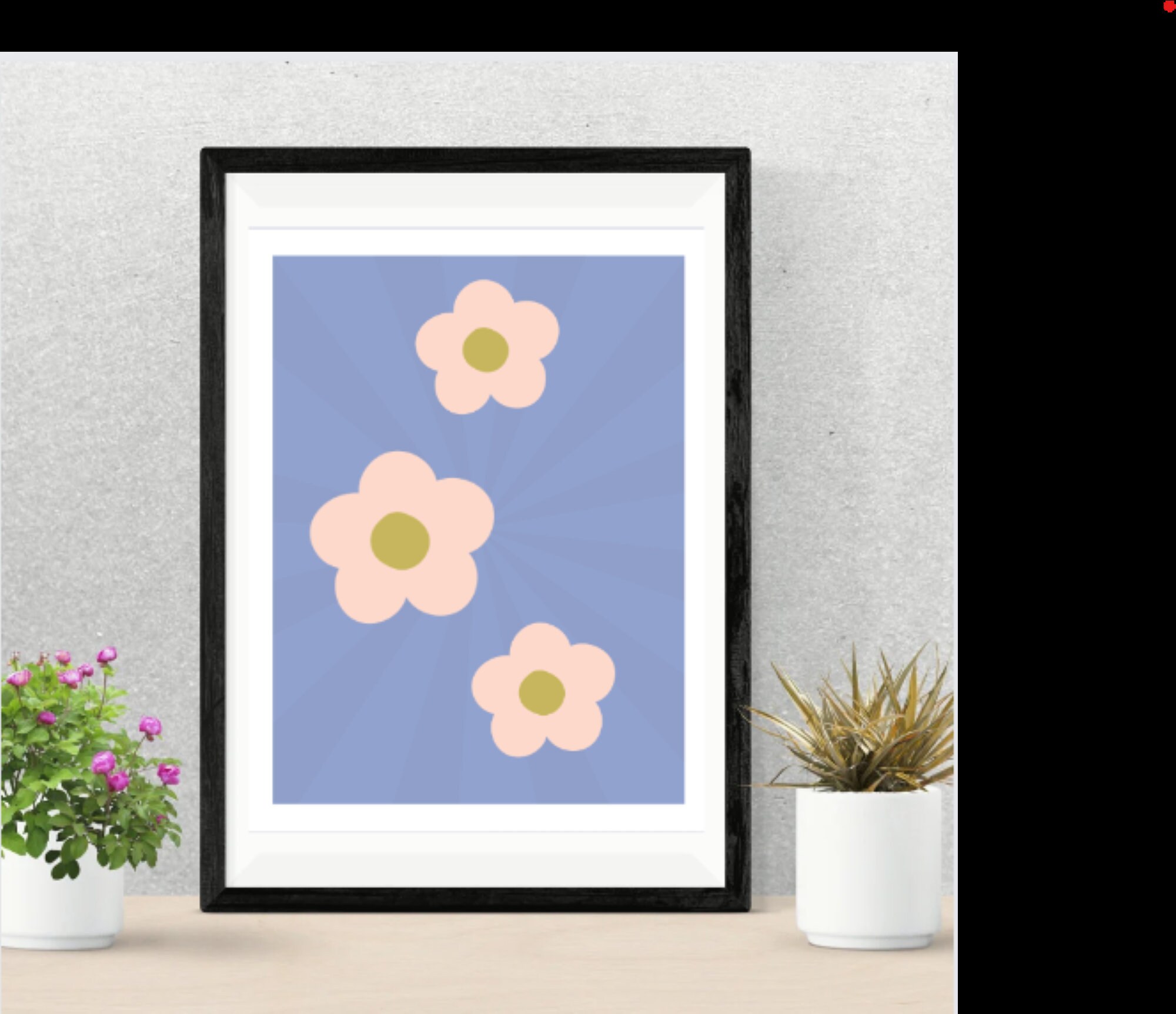 Light Pink Flower Print Soft Pink Flower Wall Art Retro Groovy Flower