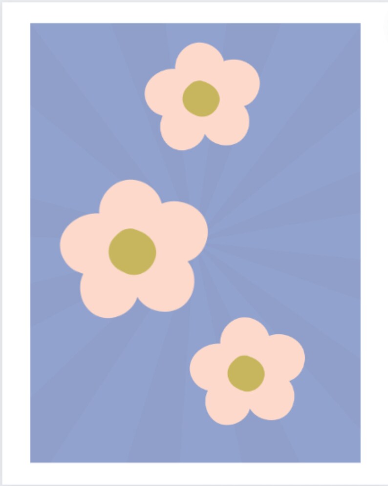 Light Pink Flower Print Soft Pink Flower Wall Art Retro Groovy Flower