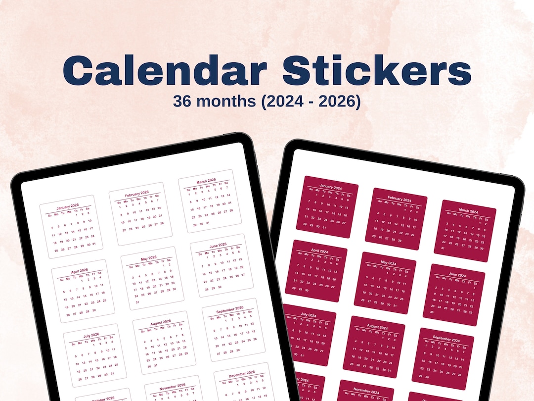 Monthly Calendar Stickers for Digital Planners 2024 2026 Goodnotes Etsy