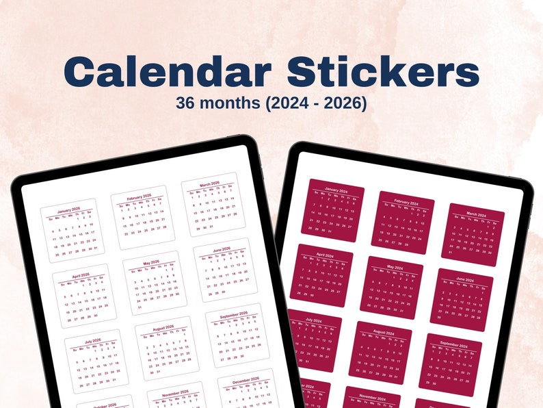 Monthly Calendar Stickers for Digital Planners 2024 2026 Goodnotes Etsy