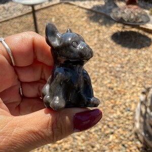 Silver Obsidian French Bulldog Crystal Carving/Frenchie Dog Carving/Frenchie Home Decor/French Bulldog Collection