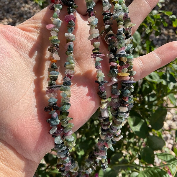 Rainbow Tourmaline Crystal Chip Necklace/Tourmaline Crystal Jewelry/Toumaline Gemstone Necklace