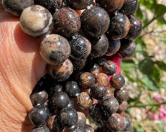 Pulsera de cuentas de jade fósil de coral negro: coraje y vitalidad