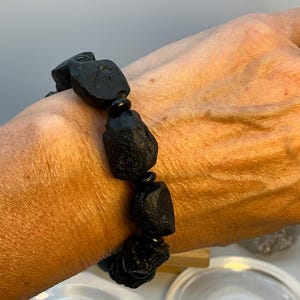Raw Meteorite Bracelet, Natural Meteorite Beaded Bracelet 8.25 Inch, Meteorite Gemstone Jewelry, Raw Stone Beaded Bracelet, Unique Stone