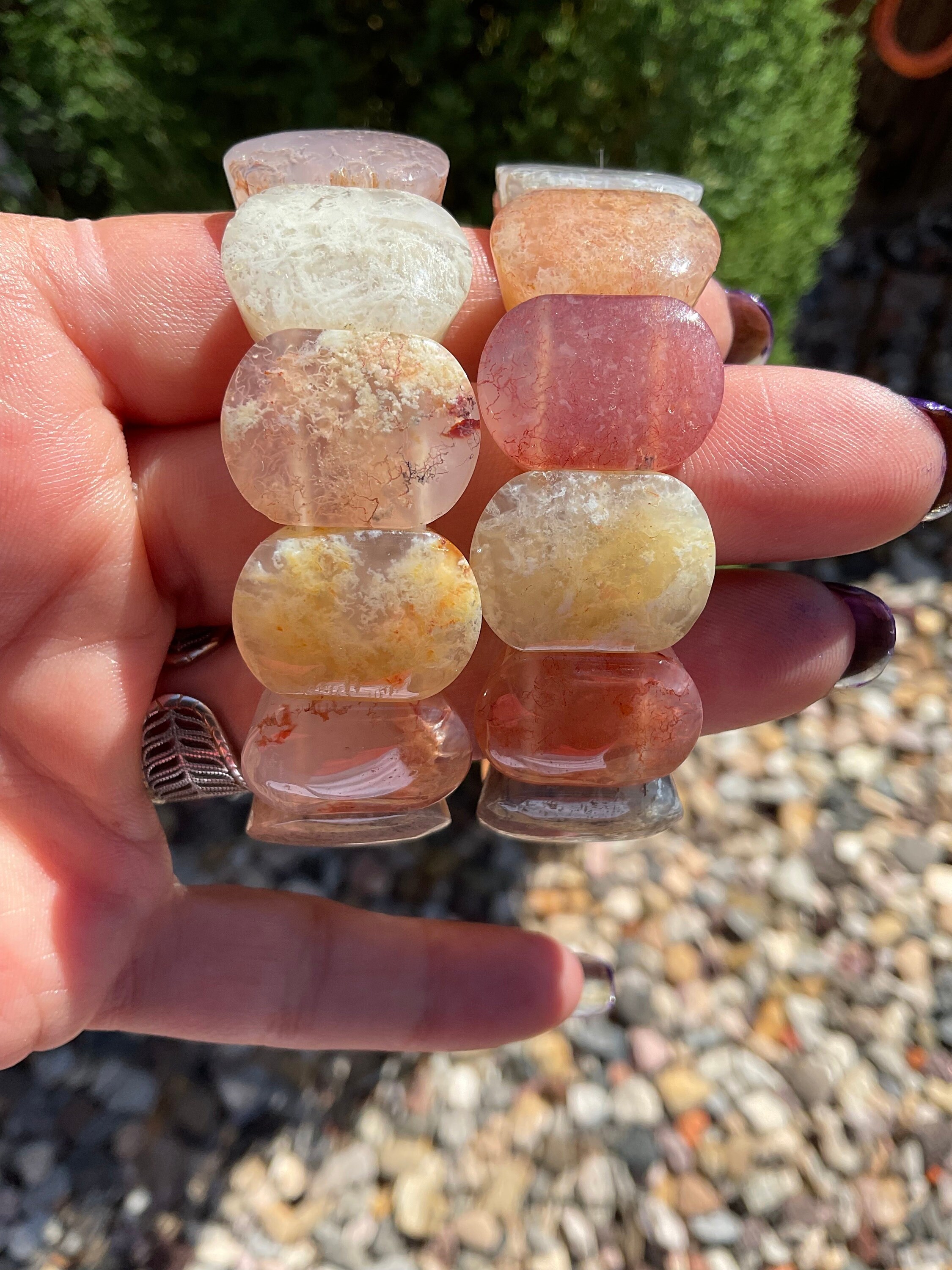 モスアゲートバングルブレスレット：ミックスジェムストーンジュエリー