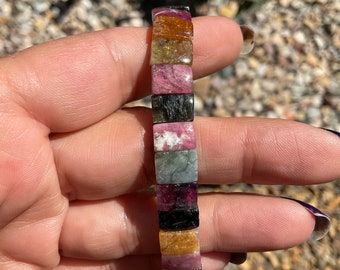 Colorful Tourmaline Crystal Bangle Bracelet/Colorful Tourmaline Crystal Jewelry